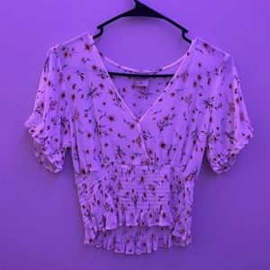 Paper Crane Floral Smocked Hem Top Small Juniors